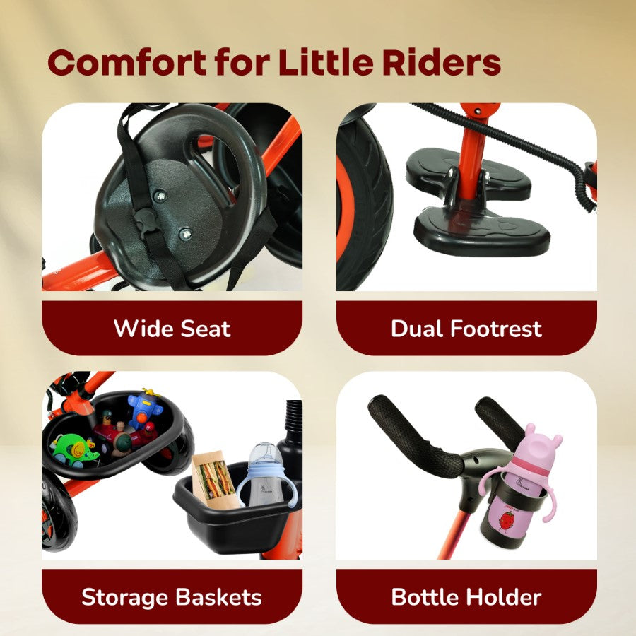 R for Rabbit Tiny Toes R20 Plus Tricycle for Kids with Safety Certification, Plug-and-Play Design, Rubber Wheels & Steel Frame