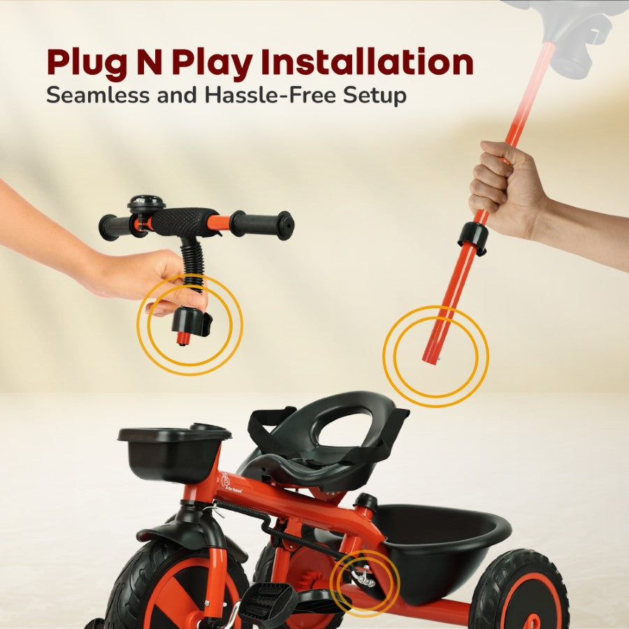 R for Rabbit Tiny Toes R20 Plus Tricycle for Kids with Safety Certification, Plug-and-Play Design, Rubber Wheels & Steel Frame