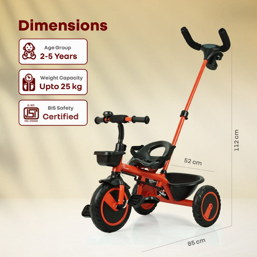 R for Rabbit Tiny Toes R20 Plus Tricycle for Kids with Safety Certification, Plug-and-Play Design, Rubber Wheels & Steel Frame