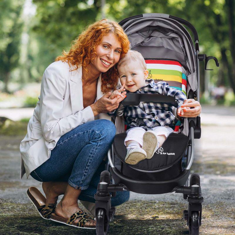Chocolate Ride Stroller For Kids - Reversible Handle, Multiple Recline Positions, Cup Holder with Meal Tray, 5 Point Safety Harness, Storage Basket