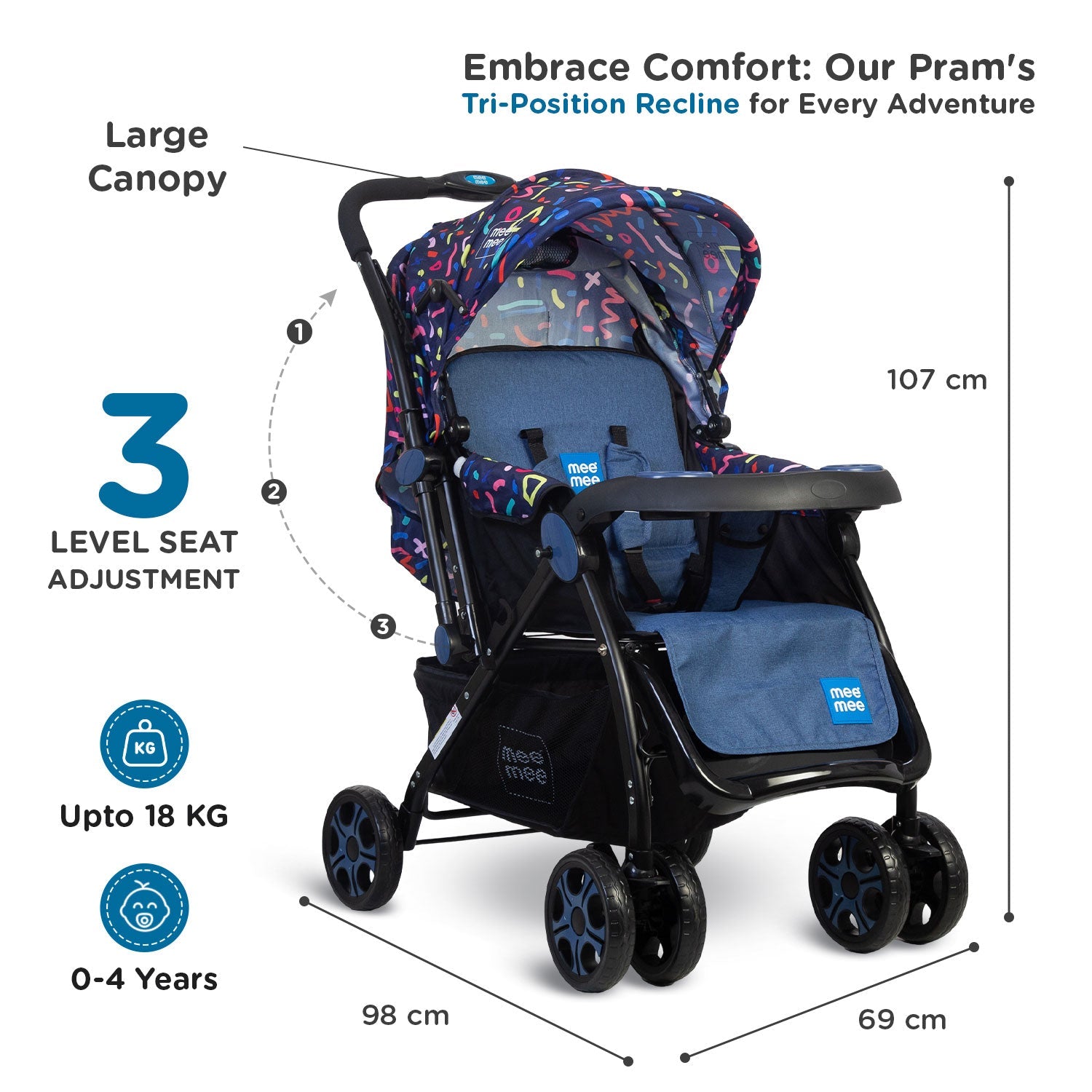 Mee Mee Baby Pram – Safe, Comfortable & Travel-Friendly Stroller for Everyday Use