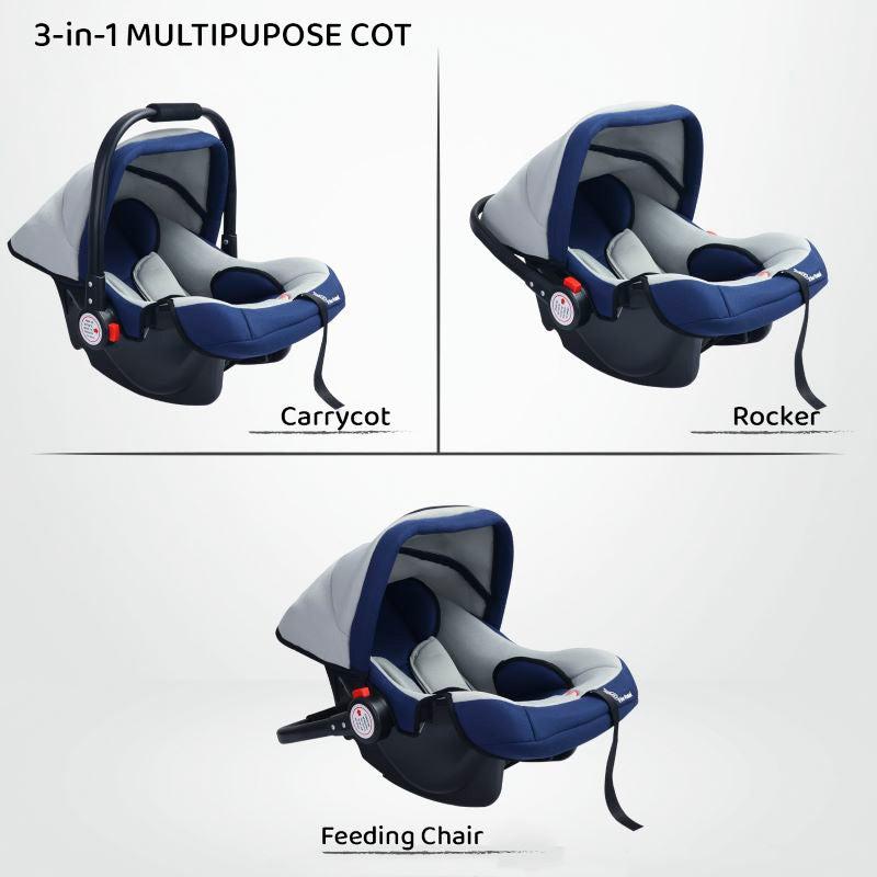 R for Rabbit Cozy 3 in 1 Multipurpose Baby Carry Cot, Rocker, Portable, Removable & Washable Cover, UV Protection Canopy, 0-15 months