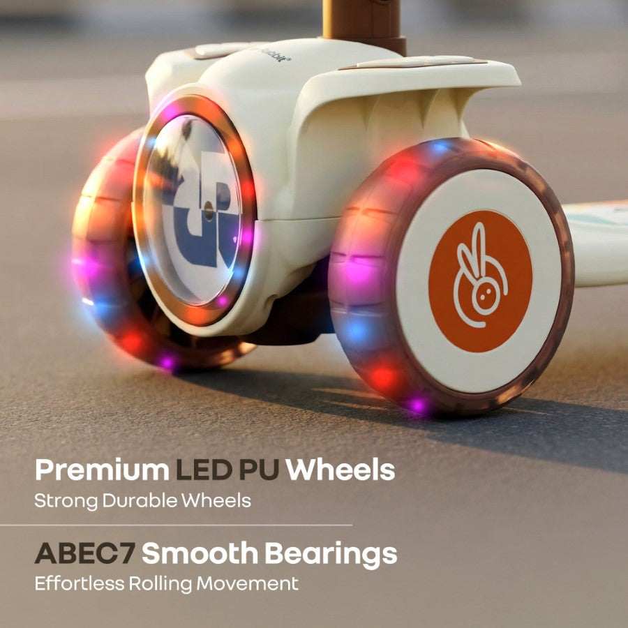 R for Rabbit Road Runner Neo Kids Scooter with LED PU Wheels, Music, Gravity Steering, 4-Level Height Adjustment & BIS Certified Safety (3+ Years)