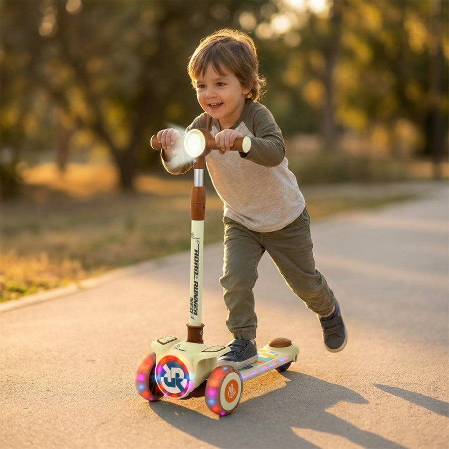 R for Rabbit Road Runner Neo Kids Scooter with LED PU Wheels, Music, Gravity Steering, 4-Level Height Adjustment & BIS Certified Safety (3+ Years)