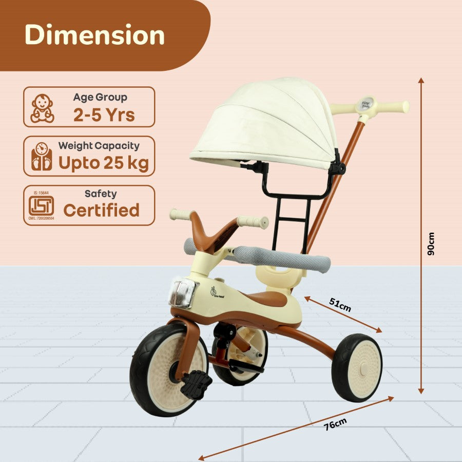 R for Rabbit Tiny Toes Karizma - Luxury 3-in-1 Smart Tricycle for Kids 2 to 5 Years with Music & Canopy