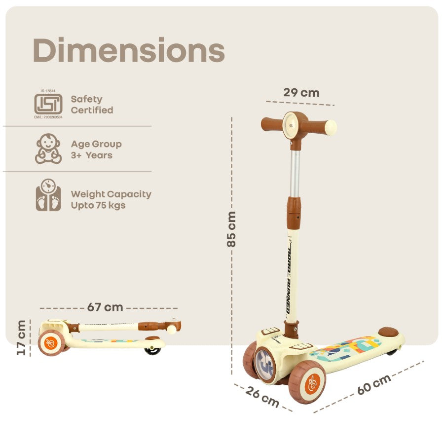R for Rabbit Road Runner Neo Kids Scooter with LED PU Wheels, Music, Gravity Steering, 4-Level Height Adjustment & BIS Certified Safety (3+ Years)