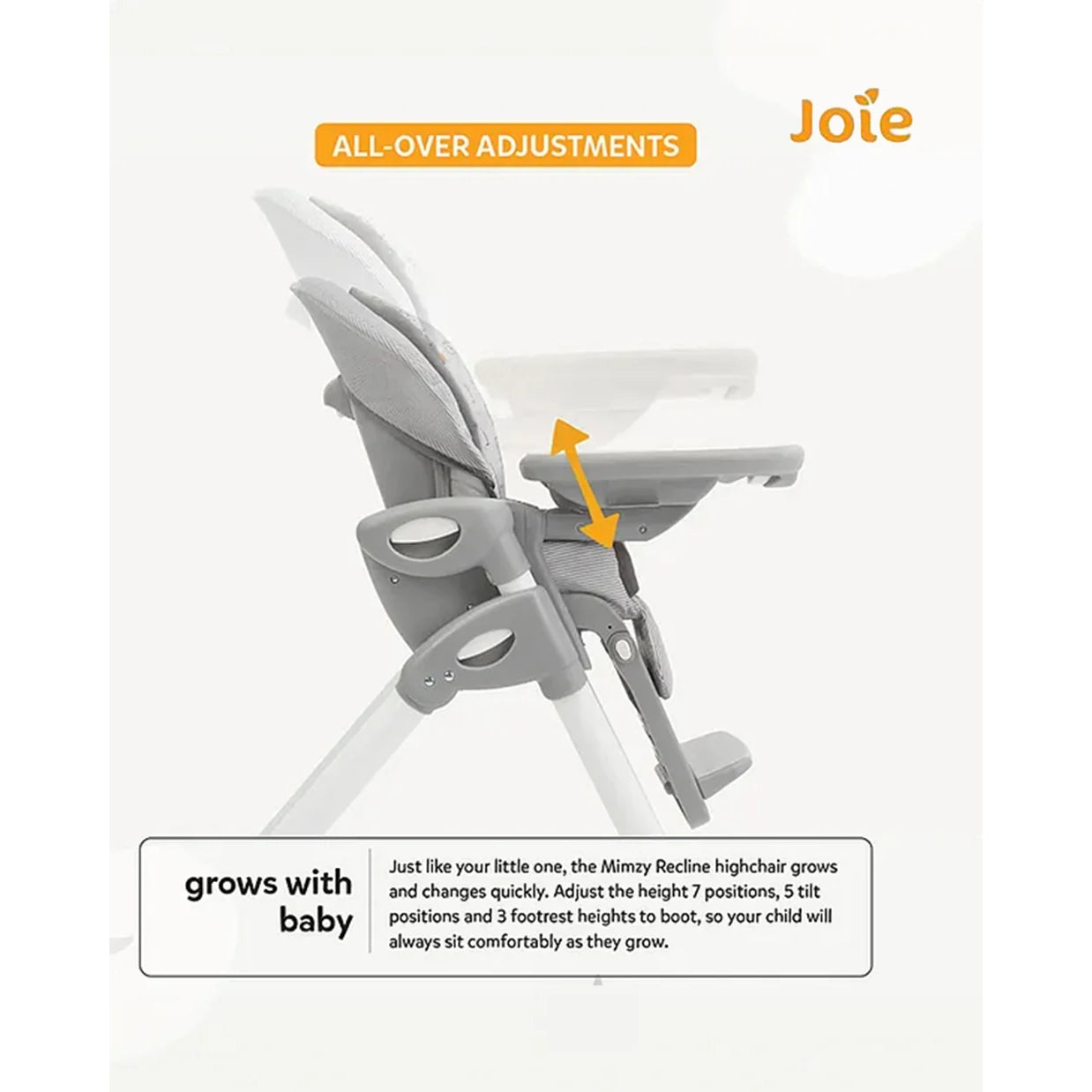 Joie Mimzy Recline High Chair-5 Position Recline-7 Height Positions-Upto 15 Kg-Logan