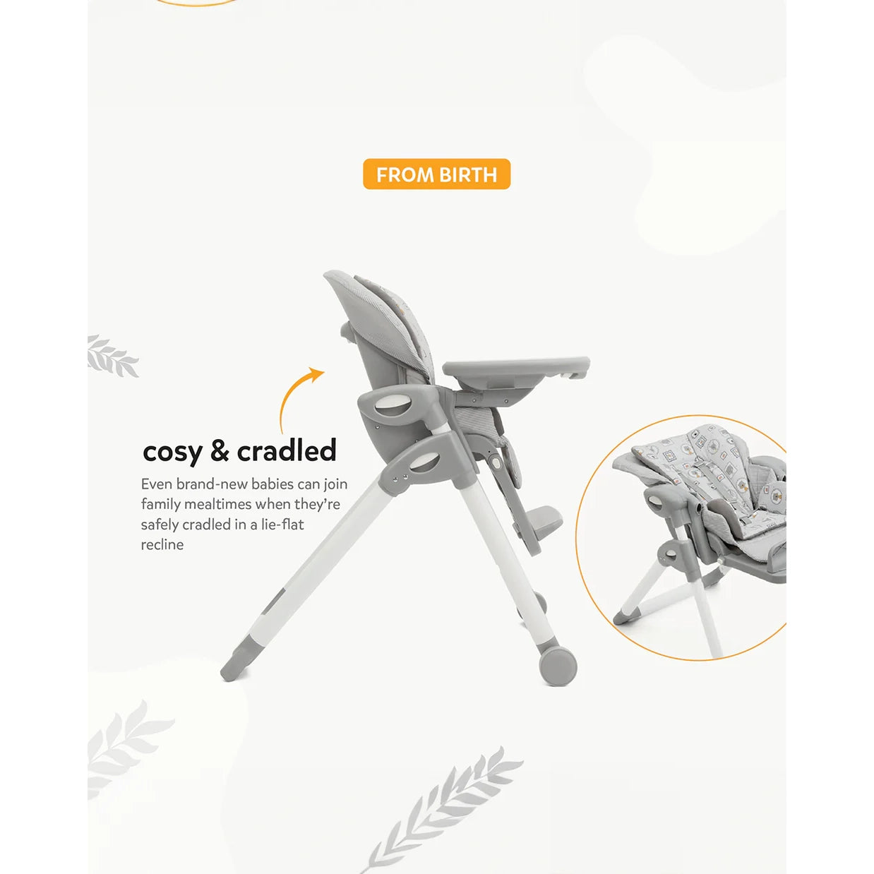 Joie Mimzy Recline High Chair-5 Position Recline-7 Height Positions-Upto 15 Kg-Logan