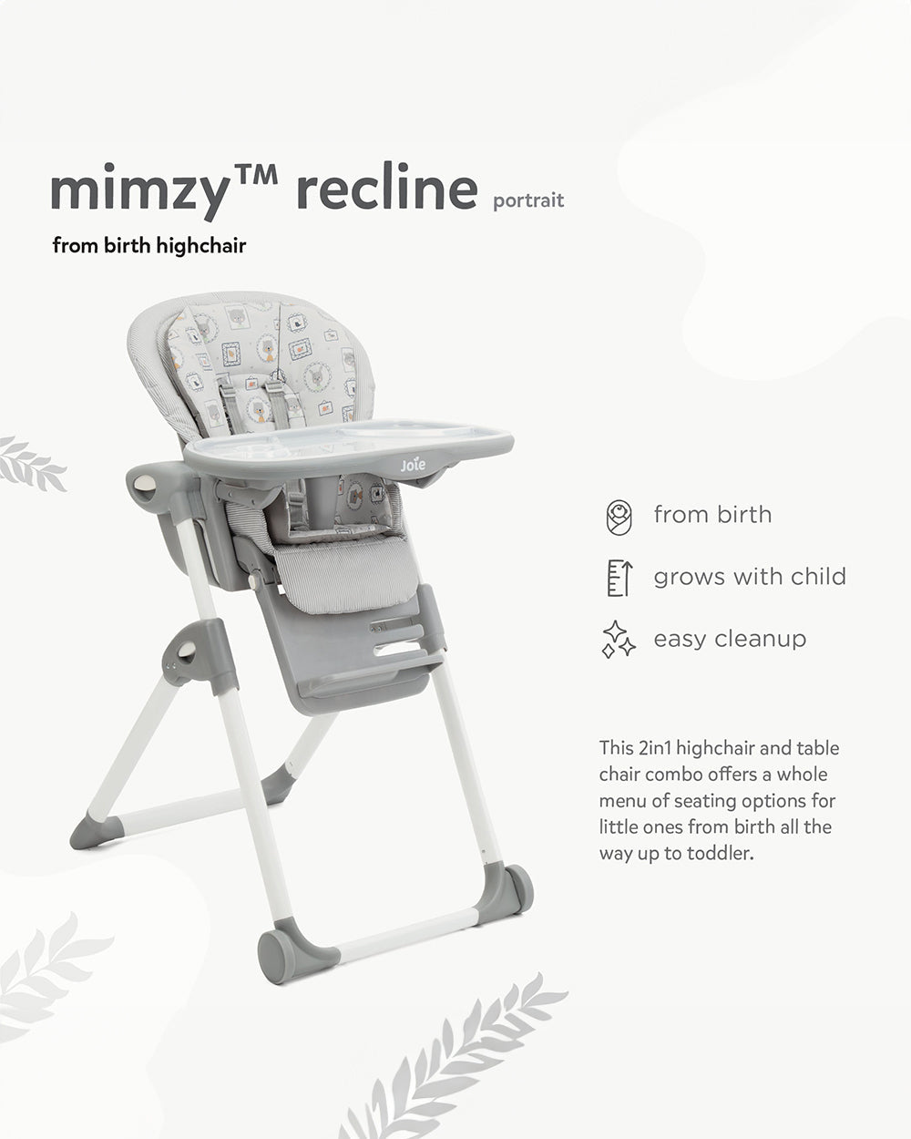 Joie Multiply 6in1 Baby High Chair-5 Level Height Adjustments With 3 Position Adjustable Tray-Convertible To Booster Seat & Mini Table-2 Years For 0 to 6Y (Upto 27Kg)-Arctic