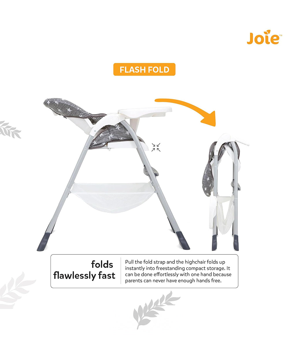 Joie Mimzy Snacker Baby High Chair-One Hand Quick Compact Fold-Streamlined Design-6M to 3Y (Upto 15Kg)-Twinkle Linen