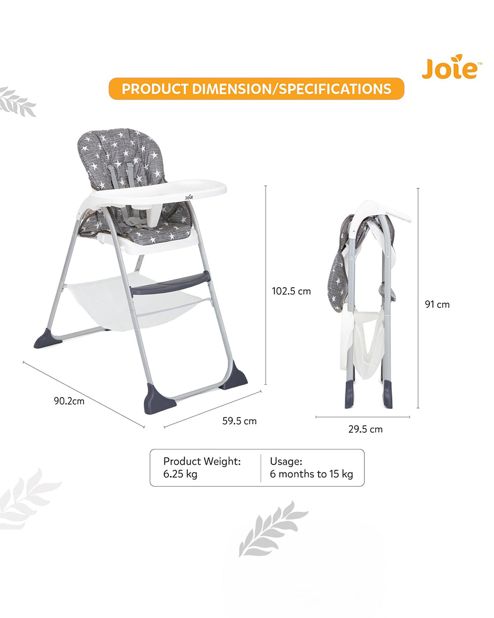 Joie Mimzy Snacker Baby High Chair-One Hand Quick Compact Fold-Streamlined Design-6M to 3Y (Upto 15Kg)-Twinkle Linen