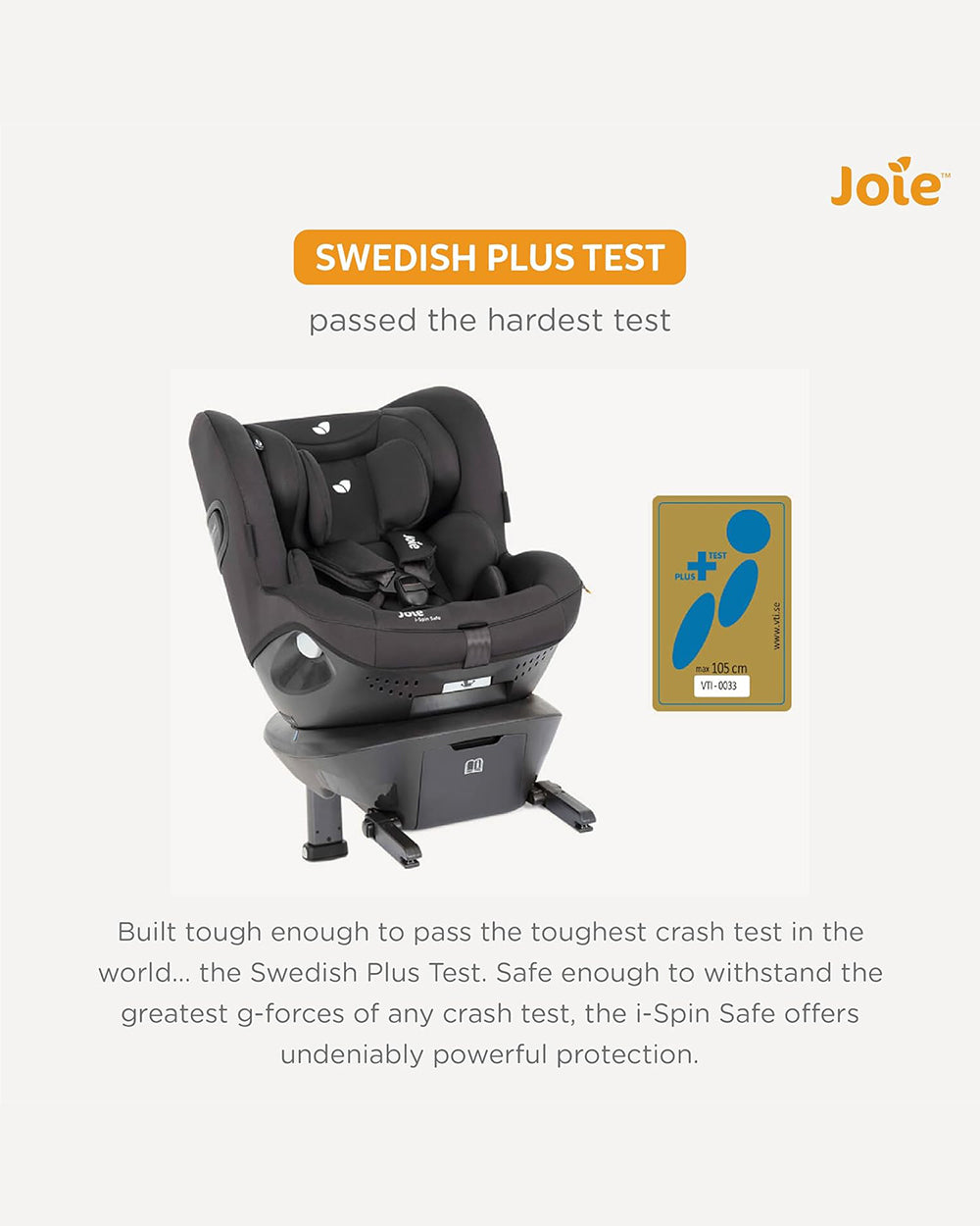 Joie i-Spin Safe Baby Car Seat-Rear Facing-Swedish Plus Test Certified (Toughest Crash Test)-90 Degrees Rotation-3 Piece Infant Insert-6 Positions Adjustable Headrest-2 Years Warranty-For 0 to 4Y (Upto 18.5Kg)-Coal