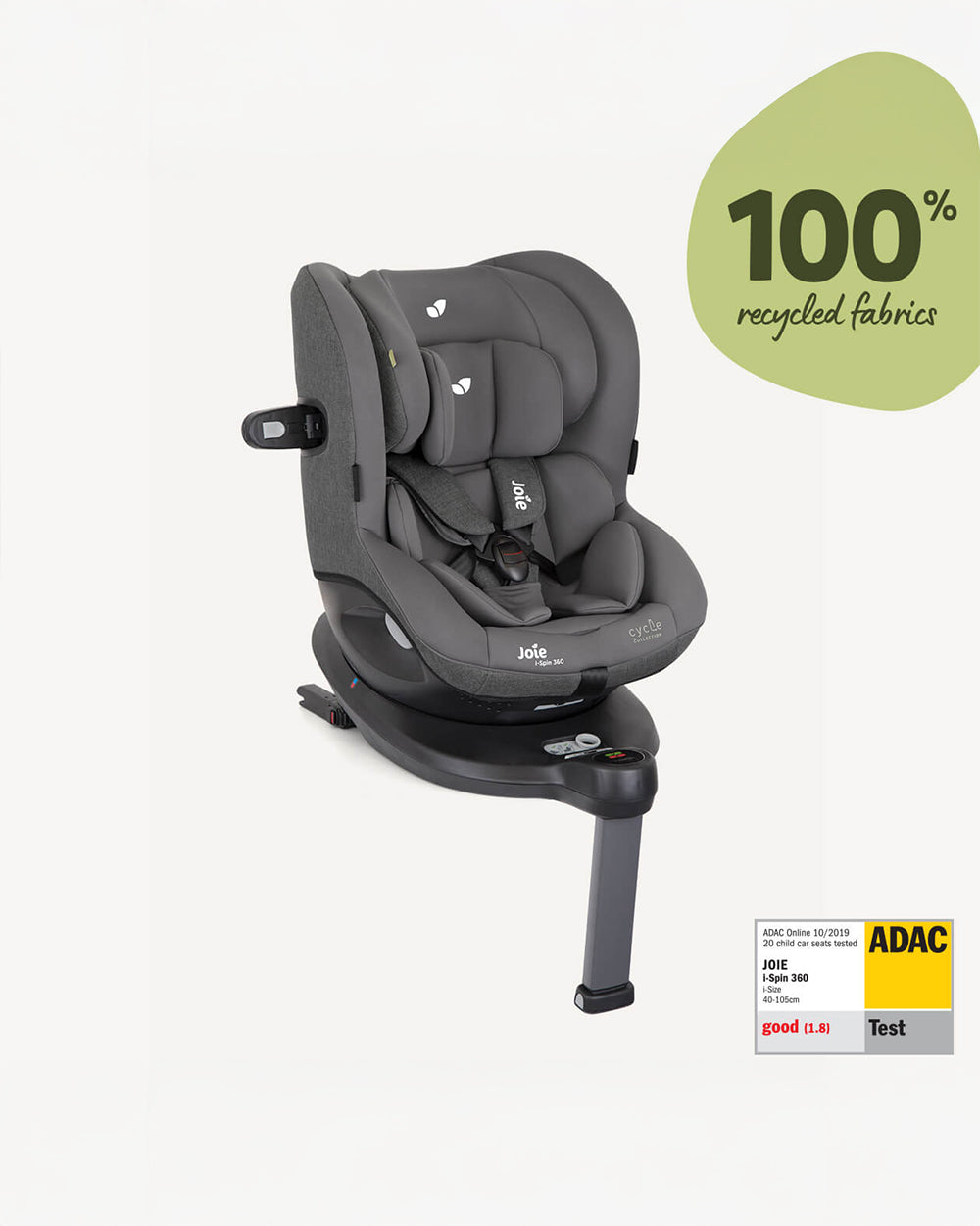 Joie i-Spin 360 Baby Car Seat-Convertible-(Front & Facing)-6 Positions Recline-360 Degrees Rotation-2 Years Warranty-For 0 to 4Y (Upto 19 Kg)-Shell Grey