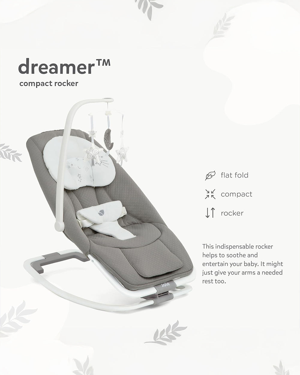 Joie Dreamer Rocker & Bouncer-3 Position Reclining Seat-2 Position Adjustable Leg Rest-With Removable & Rotating Toy Bar-2 Years Warranty-Upto 15 Kg-Walnut