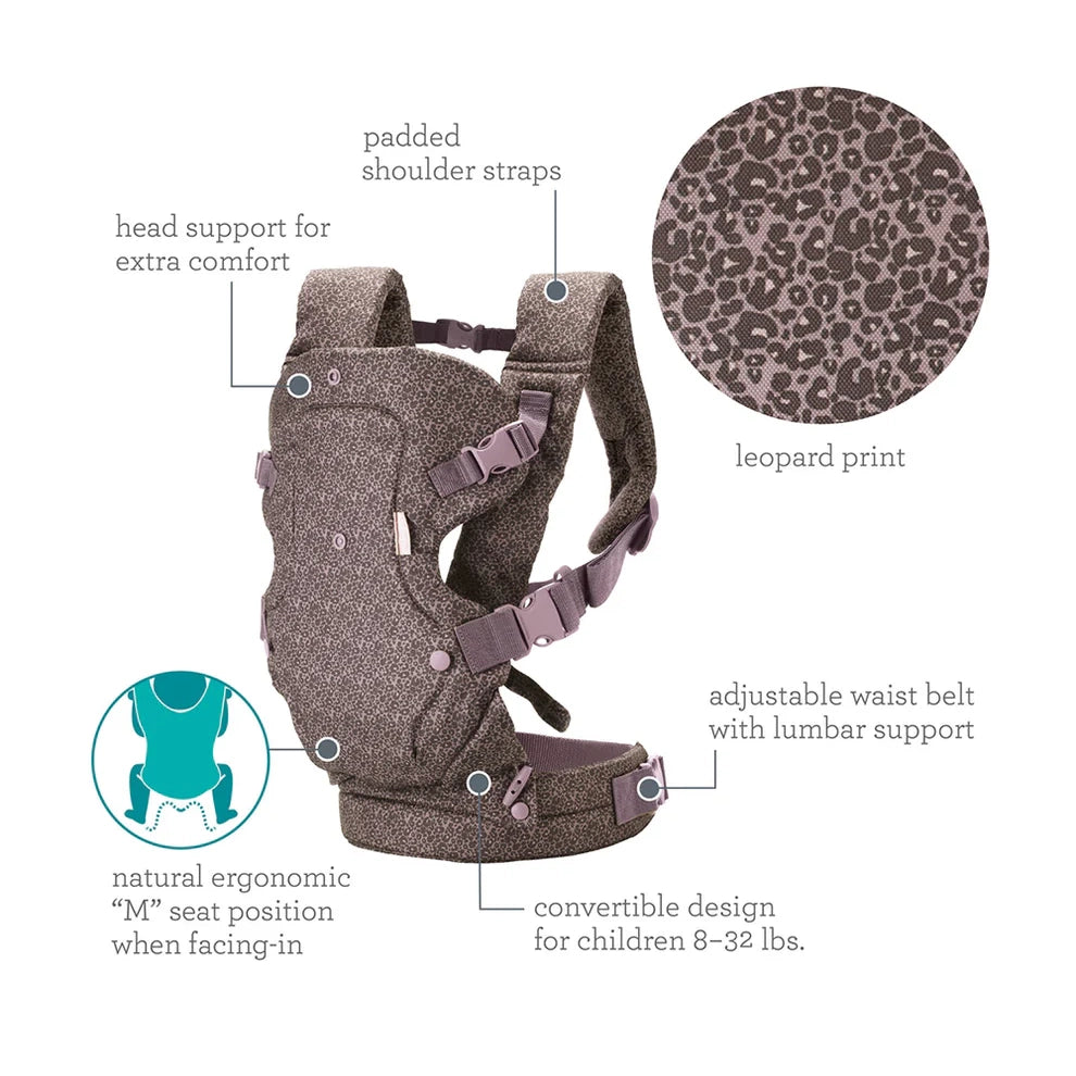 Infantino Flip 4-in-1 Convertible Baby Carrier-With 4 Carrying Positions-Head Support For Extra Comfort-Adjustable Waist Belt-For 0 to 3Y ( 3.5 to 14 Kg)-Grey