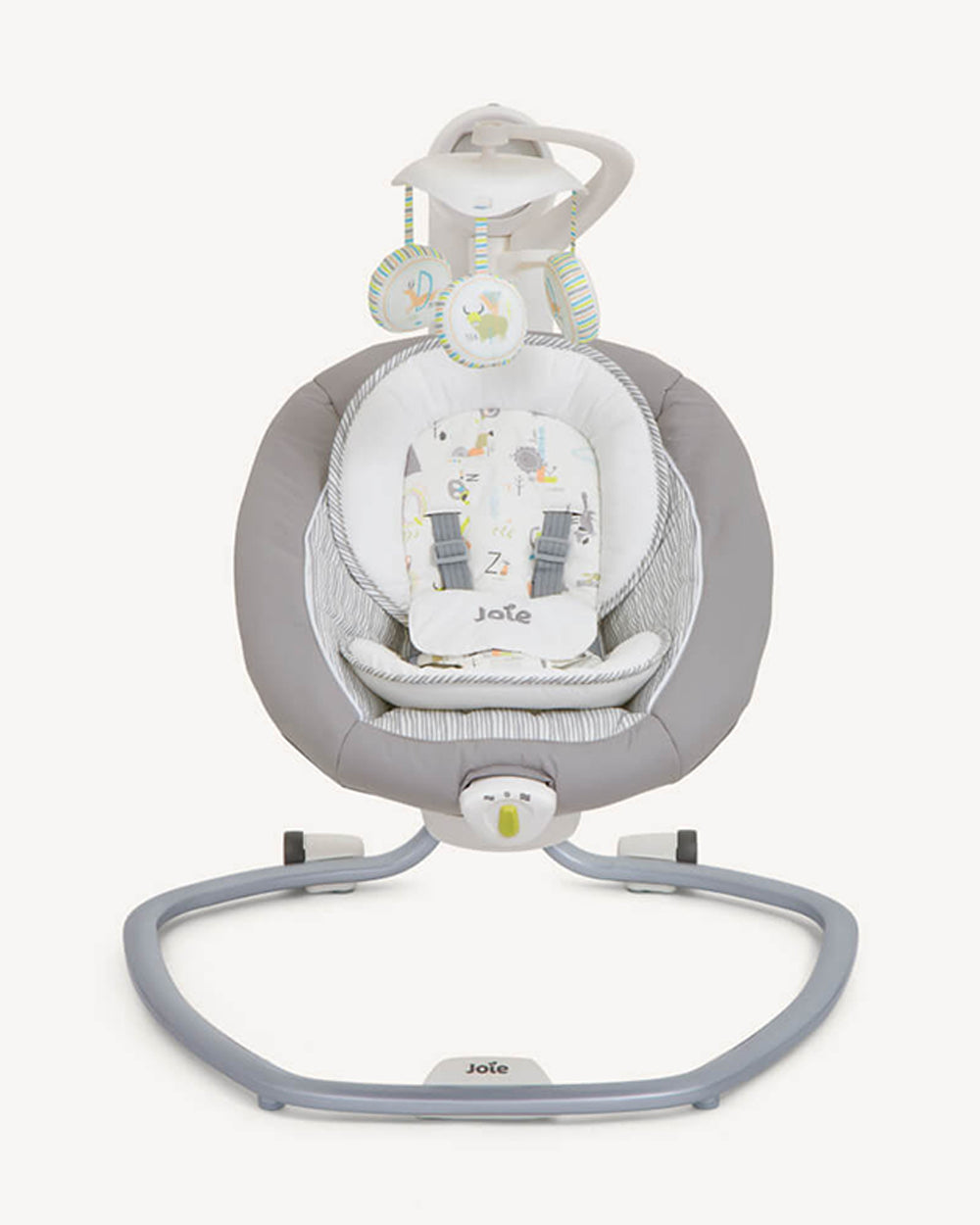 Joie Serina Swivel Baby Swing-3 Position Recline-6 Swing Speeds-With Toy Bar & 3 Plush Toys-2 Built In Wheels-For 0 to 9Kg-Nature's Alphabet