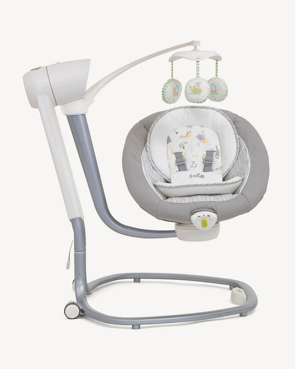 Joie Serina Swivel Baby Swing-3 Position Recline-6 Swing Speeds-With Toy Bar & 3 Plush Toys-2 Built In Wheels-For 0 to 9Kg-Nature's Alphabet