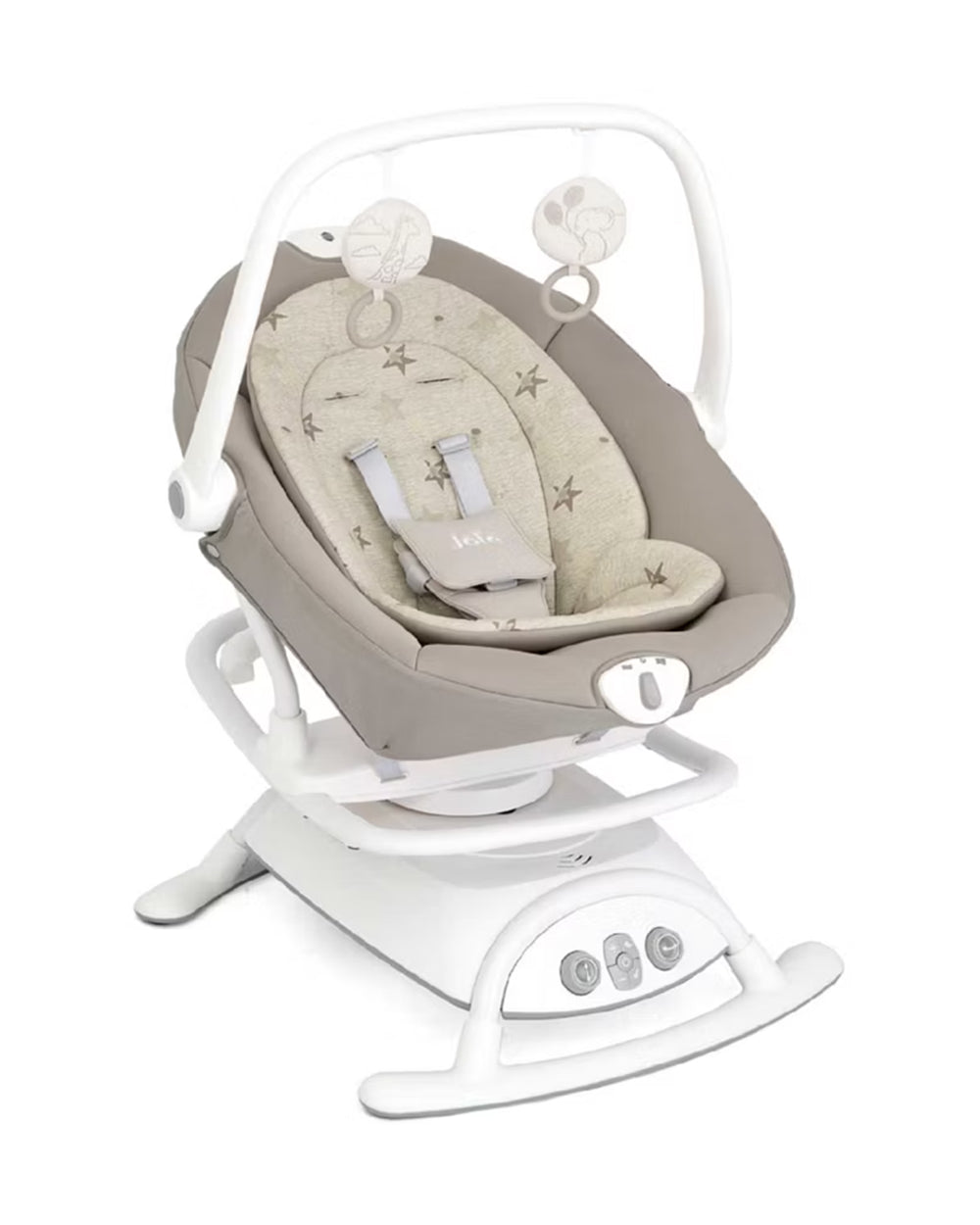 Joie Sansa 2 in 1 Baby Bouncer & Rocker-3 Position Recline-Multi Motion Soother Sways Side to Side-With Toy Bar & Two Plush Toys-For 0 to 9 Kg-Cosmo Tan