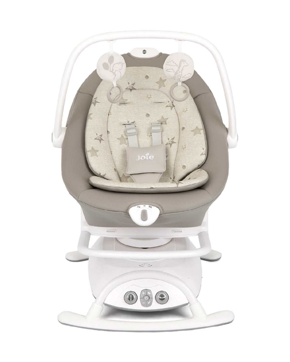 Joie Sansa 2 in 1 Baby Bouncer & Rocker-3 Position Recline-Multi Motion Soother Sways Side to Side-With Toy Bar & Two Plush Toys-For 0 to 9 Kg-Cosmo Tan