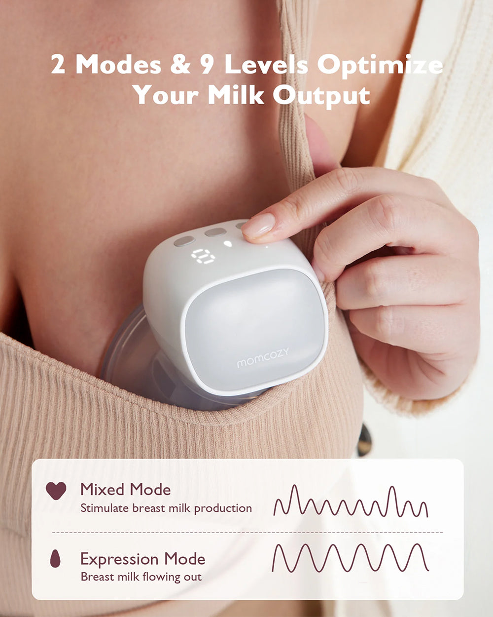 Momcozy S9 Pro Wearable Double Electric Breast Pump-2 Modes & 9 Suction Levels-Long Battery Life-LED Display-Grey