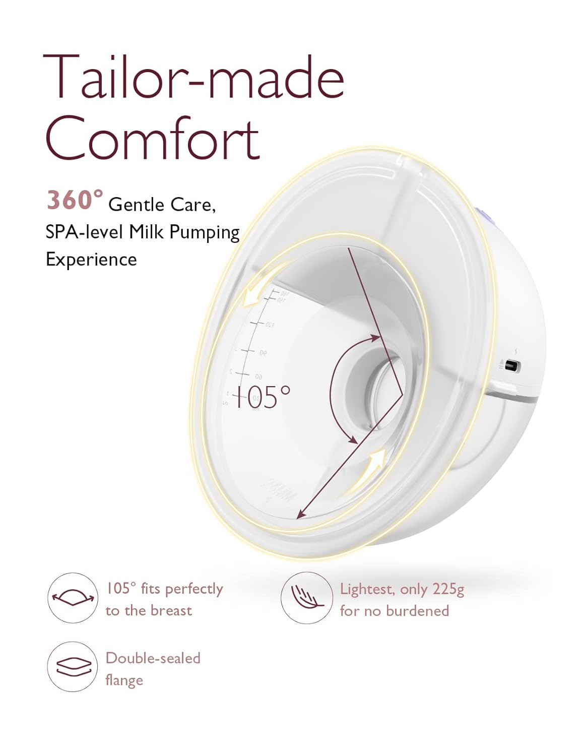 Momcozy All-in-one M5 Wearable Double Electric Breast Pump - Painless Pumping - Portable - 3 Modes & 9 Suction Levels - Rechargeable - Purple
