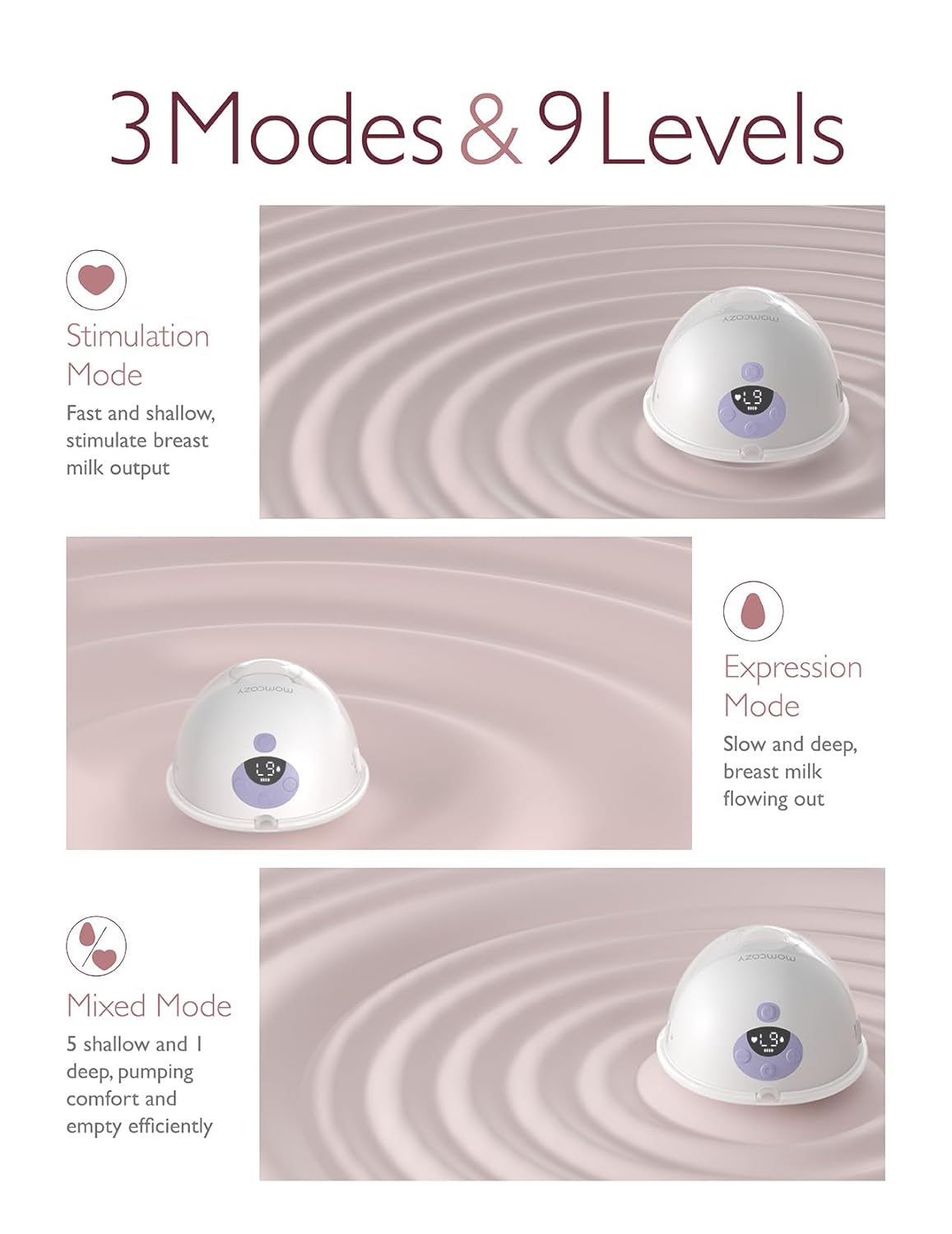 Momcozy All-in-one M5 Wearable Double Electric Breast Pump - Painless Pumping - Portable - 3 Modes & 9 Suction Levels - Rechargeable - Purple