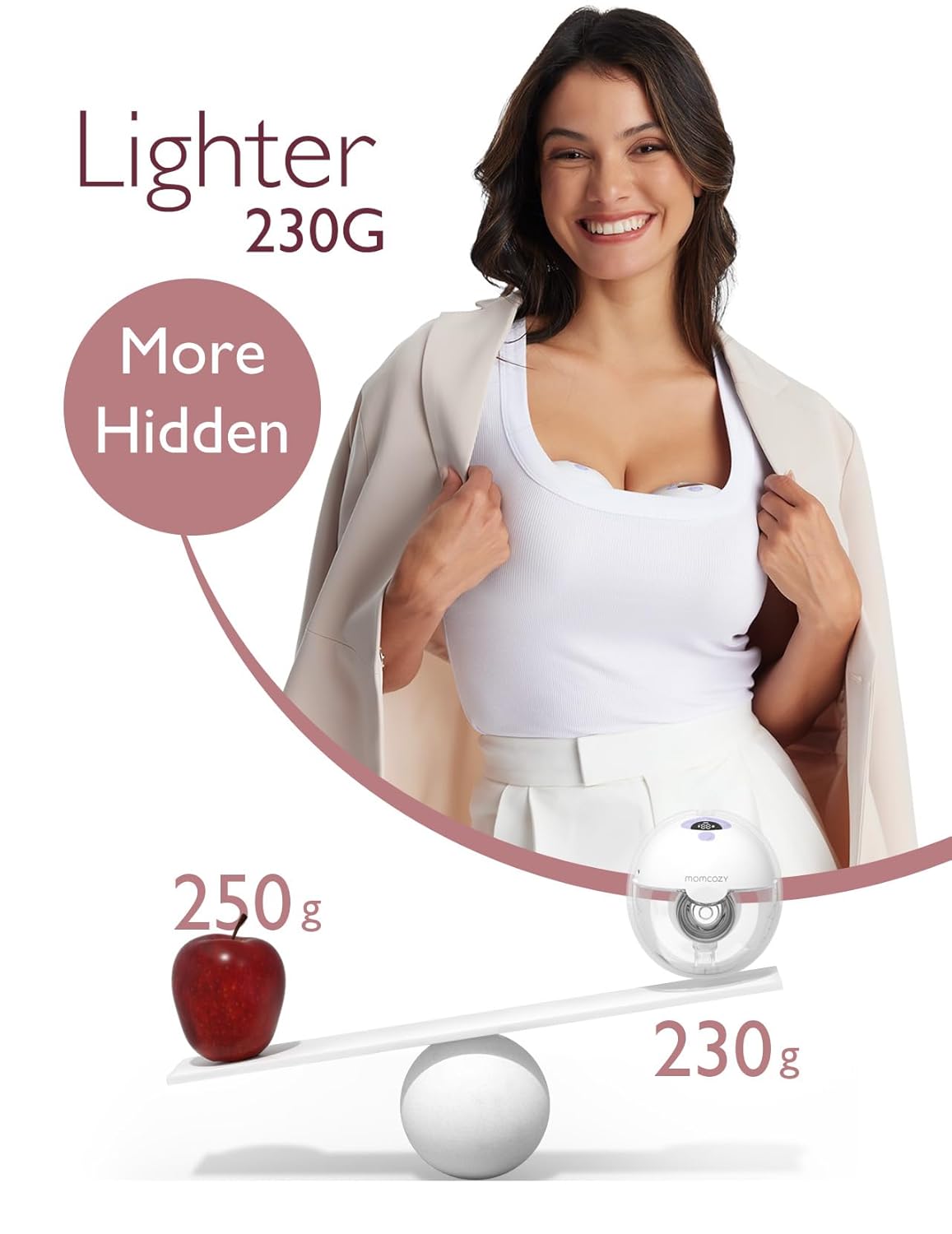Momcozy All-in-one M5 Wearable Double Electric Breast Pump - Painless Pumping - Portable - 3 Modes & 9 Suction Levels - Rechargeable - Purple
