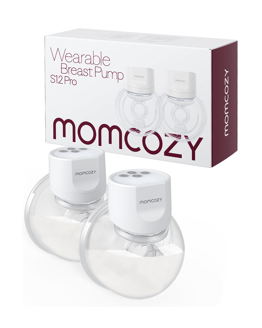 Momcozy S12 Pro Wearable 3 Modes & 9 Levels Electric Breast Pump-For Easy Pumping-Portable with soft double sealed flange-24mm-Smart Display-Pack of 2-White