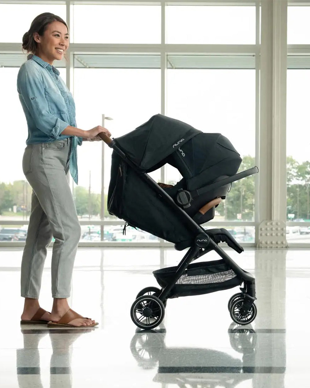 Nuna TRVL Cabin Friendly Baby Stroller-With Cup Holder-One Touch Fold-Compact Size-Pram for 0M+ (Upto 22Kg)-Caviar