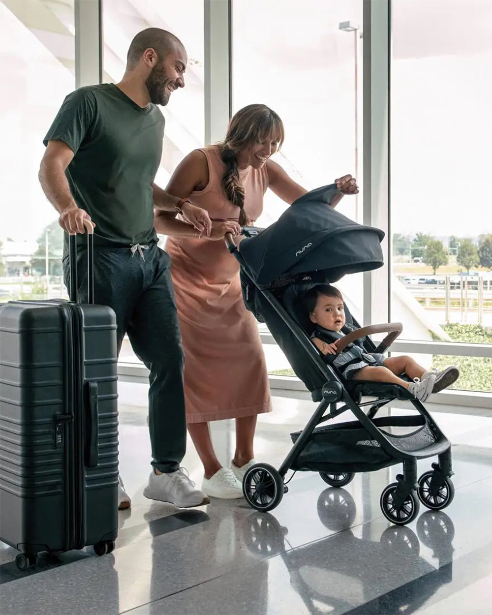 Nuna TRVL Cabin Friendly Baby Stroller-With Cup Holder-One Touch Fold-Compact Size-Pram for 0M+ (Upto 22Kg)-Caviar