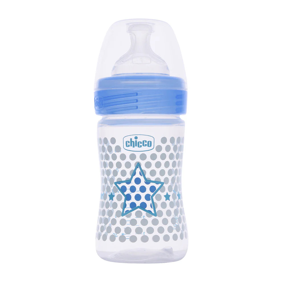 Chicco Well Being Feeding Bottle-Anti Colic-Slow Flow-150 ml-Blue-0M+