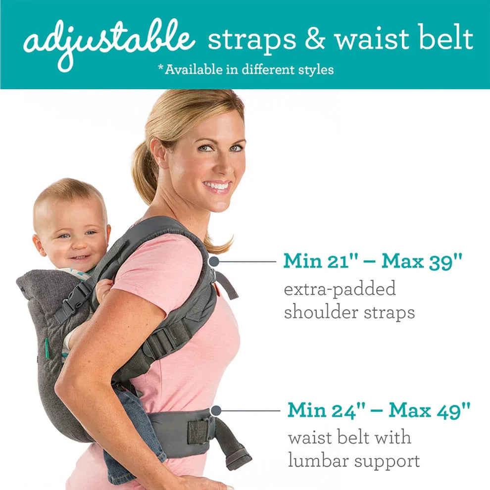 Infantino Flip 4-in-1 Convertible Baby Carrier-With 4 Carrying Positions-Head Support For Extra Comfort-Adjustable Waist Belt-For 0 to 3Y ( 3.5 to 14 Kg)-Grey