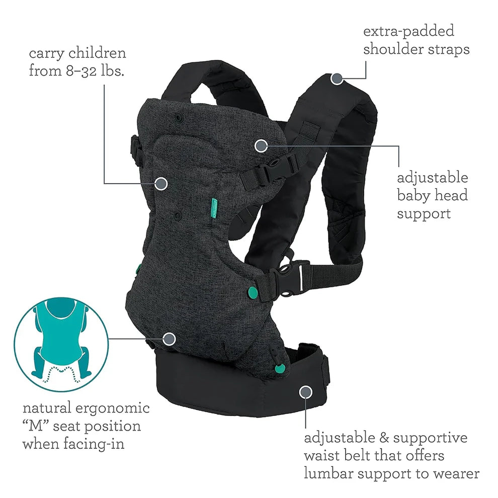 Infantino Flip 4-in-1 Convertible Baby Carrier-With 4 Carrying Positions-Head Support For Extra Comfort-Adjustable Waist Belt-For 0 to 3Y ( 3.5 to 14 Kg)-Grey
