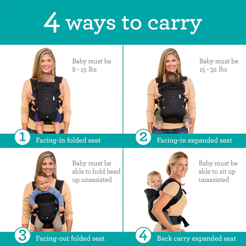 Infantino Flip 4-in-1 Convertible Baby Carrier-With 4 Carrying Positions-Head Support For Extra Comfort-Adjustable Waist Belt-For 0 to 3Y ( 3.5 to 14 Kg)-Grey