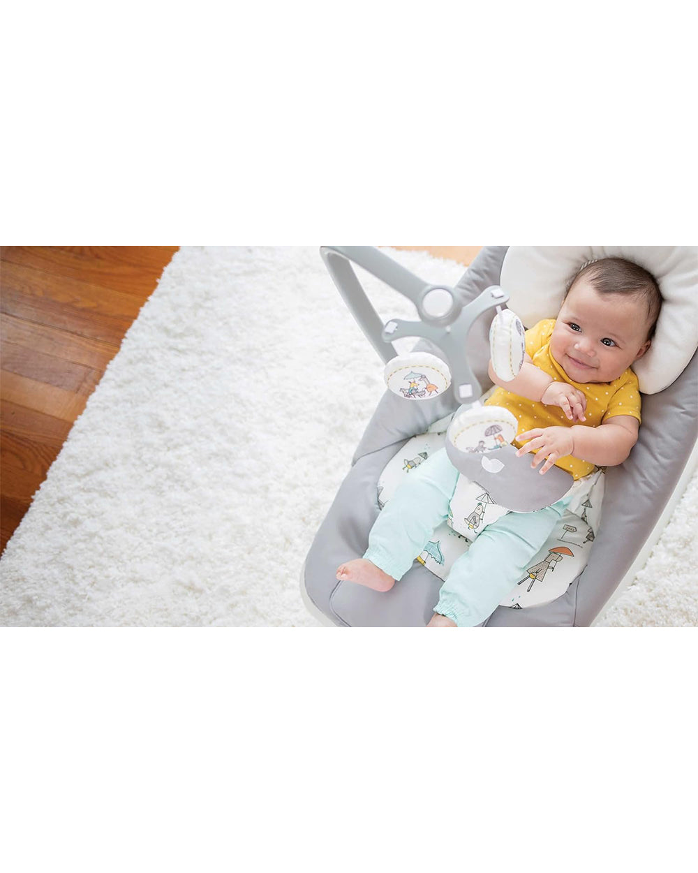Joie Dreamer Rocker & Bouncer-3 Position Reclining Seat-2 Position Adjustable Leg Rest-With Removable & Rotating Toy Bar-Battery Operated-2 Years Warranty-Upto 9 Kg-In The Rain