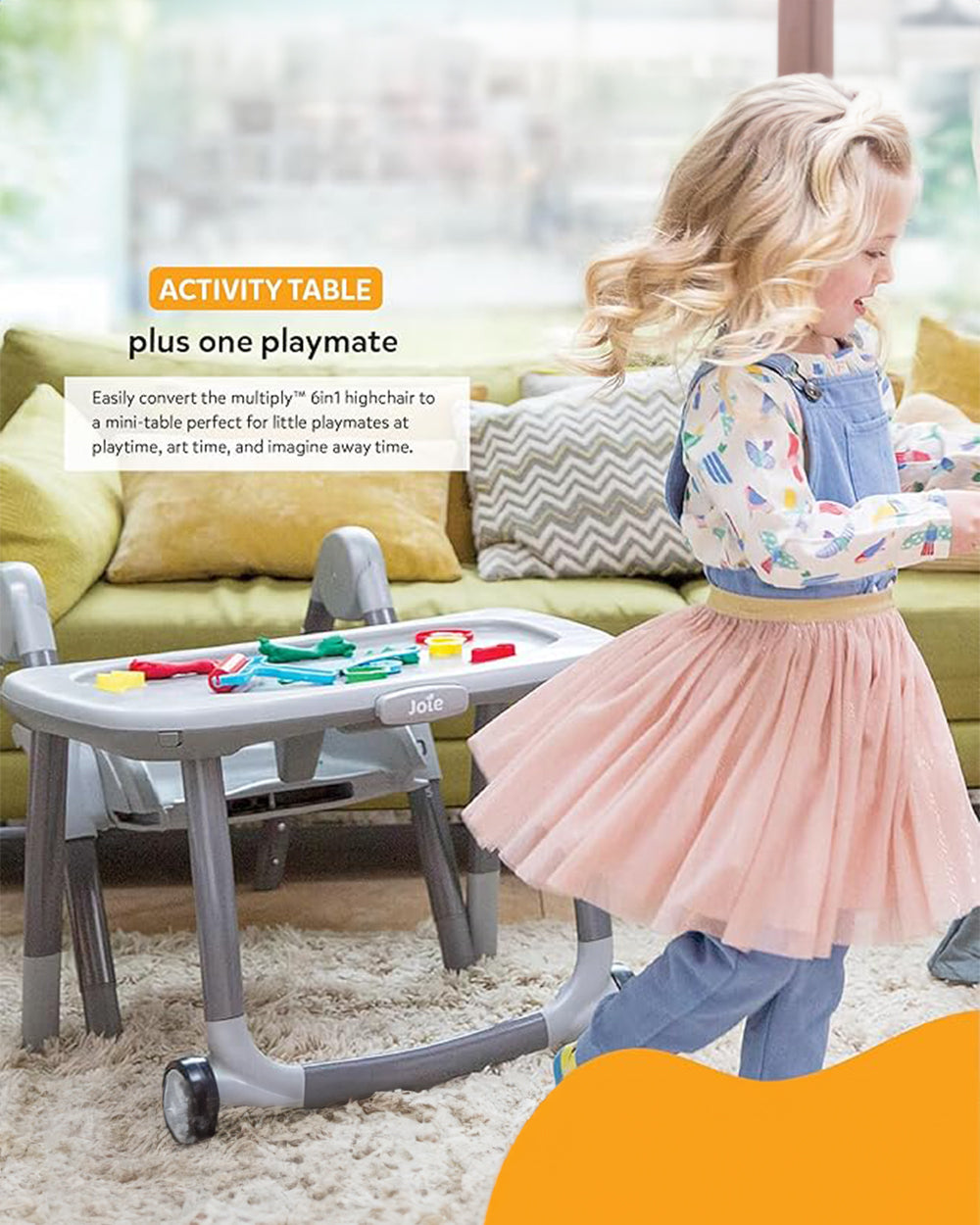 Joie Multiply 6in1 Baby High Chair-5 Level Height Adjustments With 3 Position Adjustable Tray-Convertible To Booster Seat & Mini Table-For 0 to 6Y (Upto 27Kg)-Starry Nights