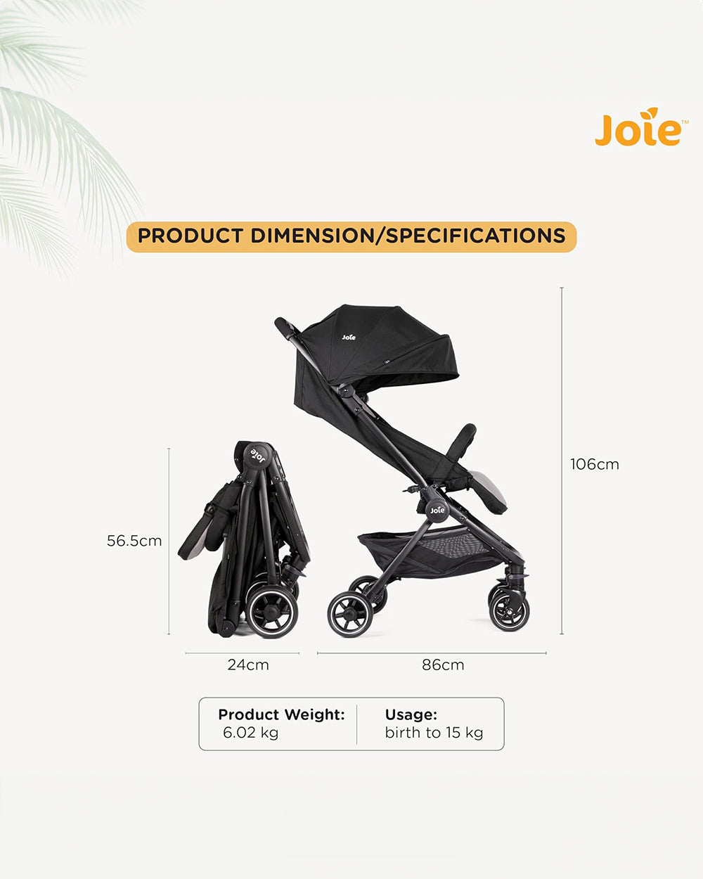 Joie Pact Lightweight Baby Stroller & Gemm Car Seat Travel System-Stroller Features (One Hand Fold, Flat Reclining Seat, Upto 15 Kg)-Car Seat Features (Airline Certified, Side Impact Protection, Upto 13 Kg)-Ember & Shale