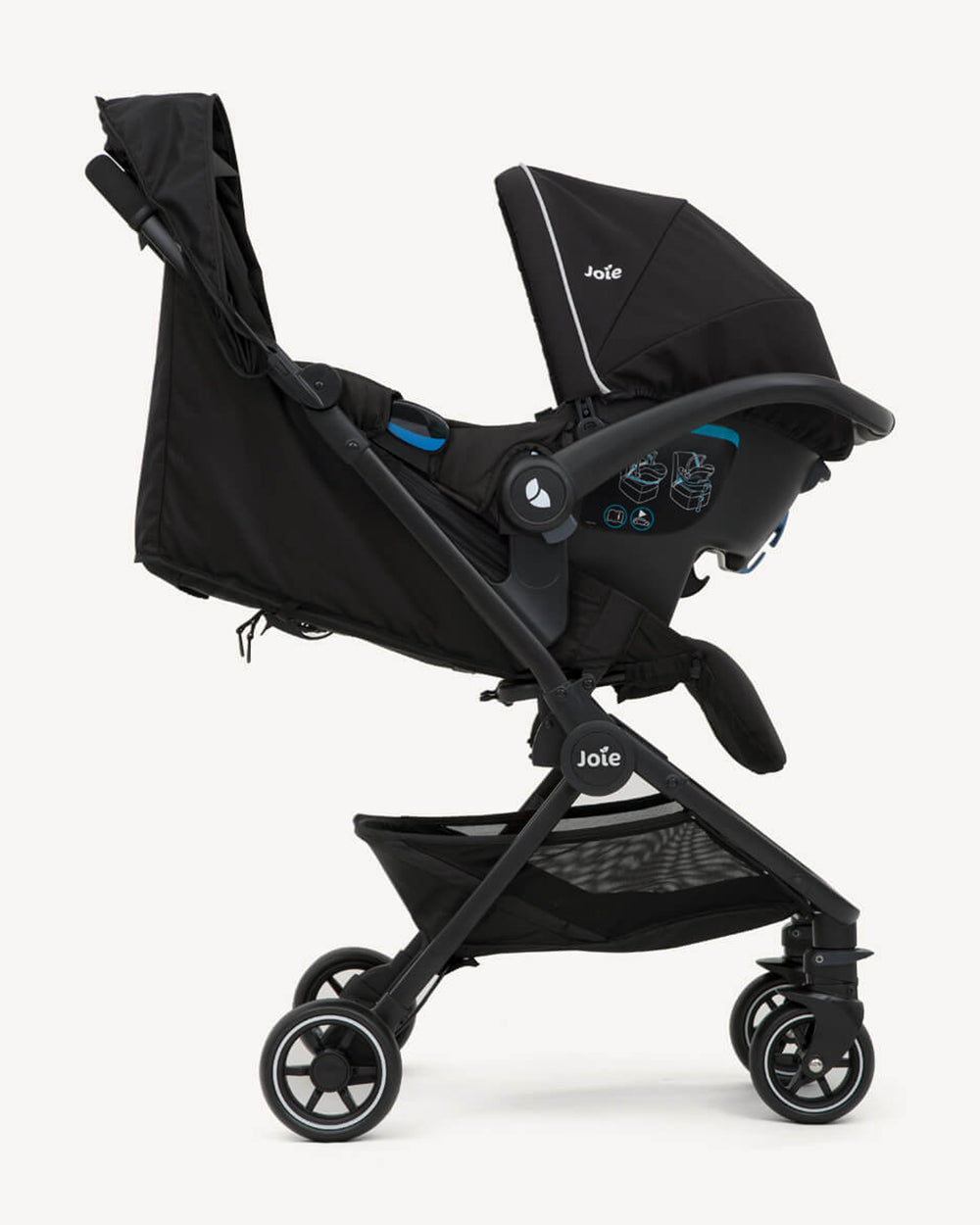 Joie Pact Lightweight Baby Stroller & Gemm Car Seat Travel System-Stroller Features (One Hand Fold, Flat Reclining Seat, Upto 15 Kg)-Car Seat Features (Airline Certified, Side Impact Protection, Upto 13 Kg)-Ember & Shale