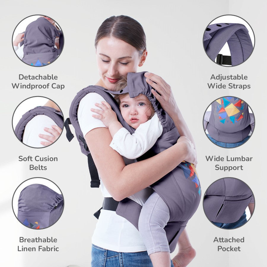 R for Rabbit Hug Me Elite Baby Carrier Front & Back Carrier Position, Soft Linen Fabric, Wide Strap With Cap & Mobile Pocket