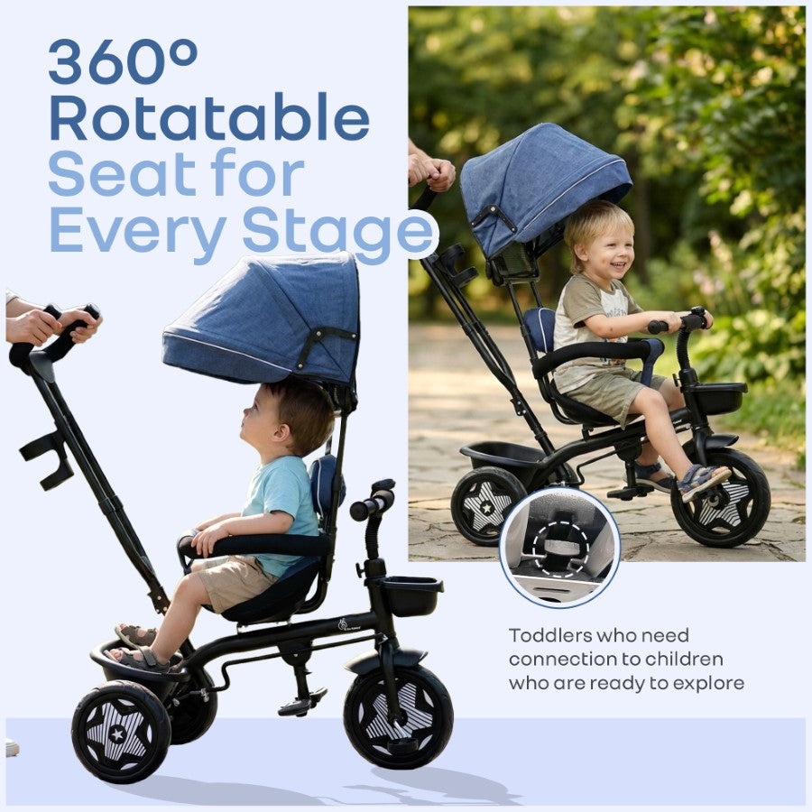 R for Rabbit Tiny Toes R40 Ace 360° Rotatable Seat Baby Tricycle with Parent Control Handle, Adjustable Canopy & EVA Wheels (2–5 Years)