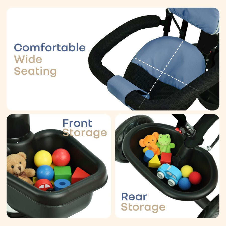 R for Rabbit Tiny Toes R40 Plus Baby Tricycle with Canopy, Footrests, Plug-N-Play Wheels & Adjustable Parent Handle (Up to 25 kg)