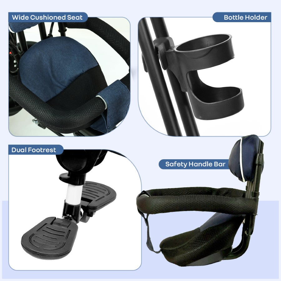 R for Rabbit Tiny Toes R40 Ace 360° Rotatable Seat Baby Tricycle with Parent Control Handle, Adjustable Canopy & EVA Wheels (2–5 Years)