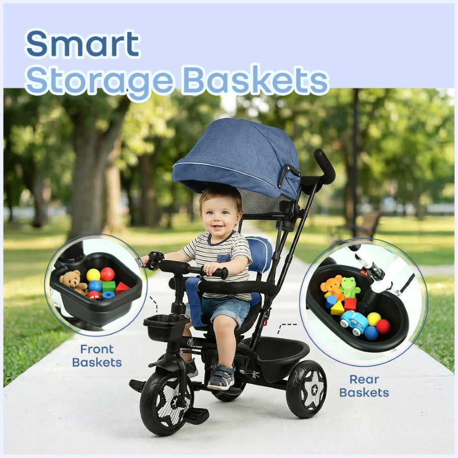 R for Rabbit Tiny Toes R40 Ace 360° Rotatable Seat Baby Tricycle with Parent Control Handle, Adjustable Canopy & EVA Wheels (2–5 Years)