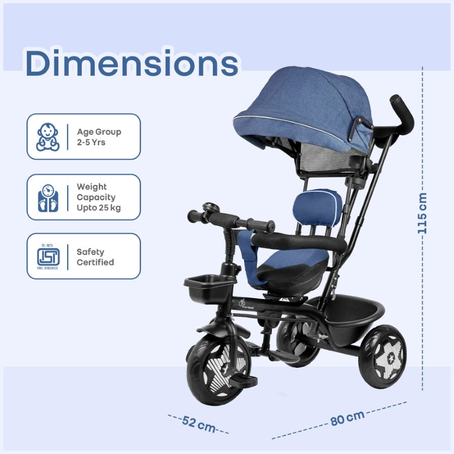 R for Rabbit Tiny Toes R40 Ace 360° Rotatable Seat Baby Tricycle with Parent Control Handle, Adjustable Canopy & EVA Wheels (2–5 Years)