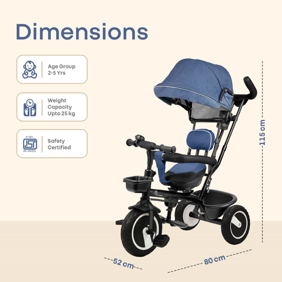R for Rabbit Tiny Toes R40 Plus Baby Tricycle with Canopy, Footrests, Plug-N-Play Wheels & Adjustable Parent Handle (Up to 25 kg)
