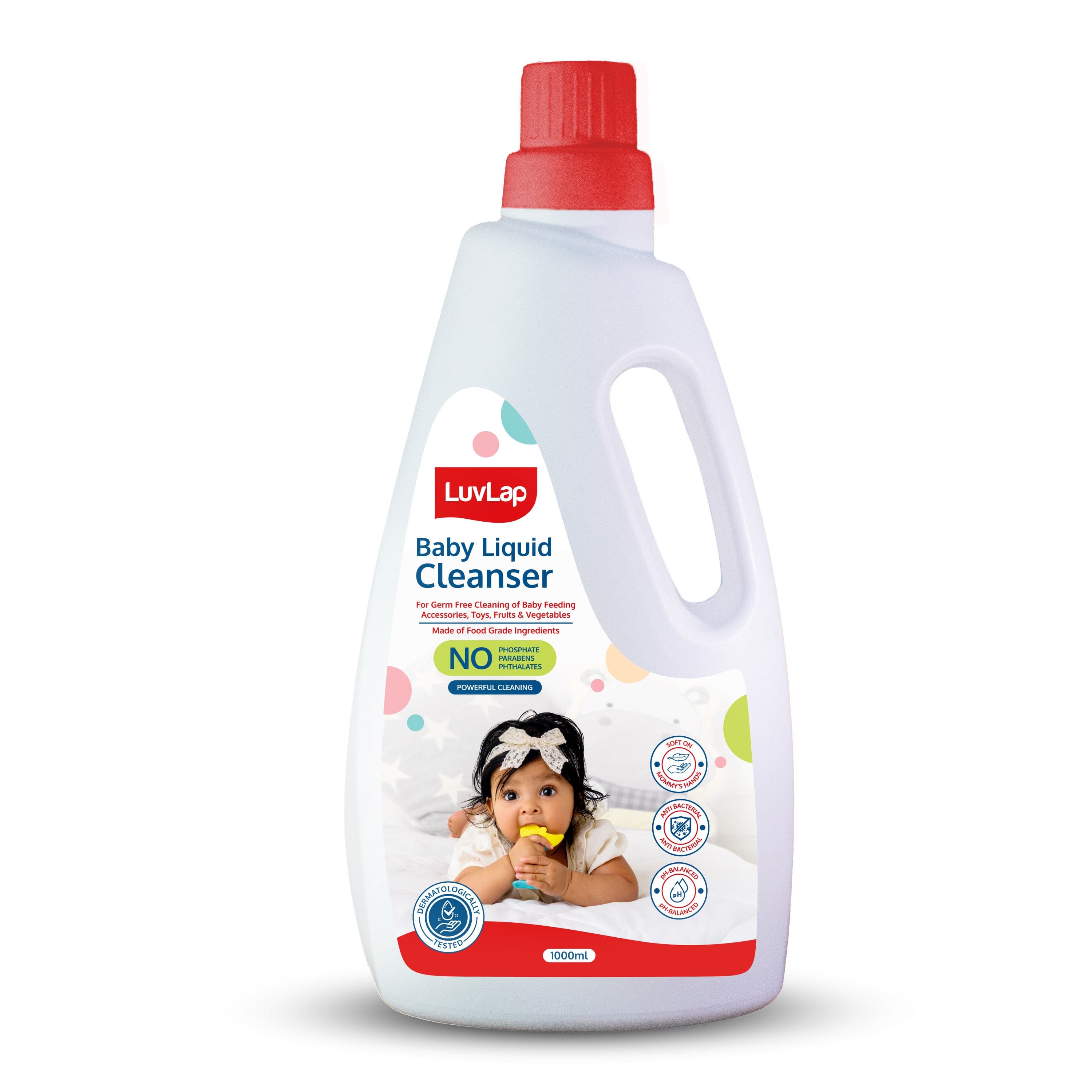 LuvLap Baby Liquid Cleanser 1000ml, For cleaning feeding bottle, cutlery, toys, fruits & vegetables, Kills 99.9% Germs, pH Balanced Dermatologically tested formula, No harsh chemicals, Bio-degradable