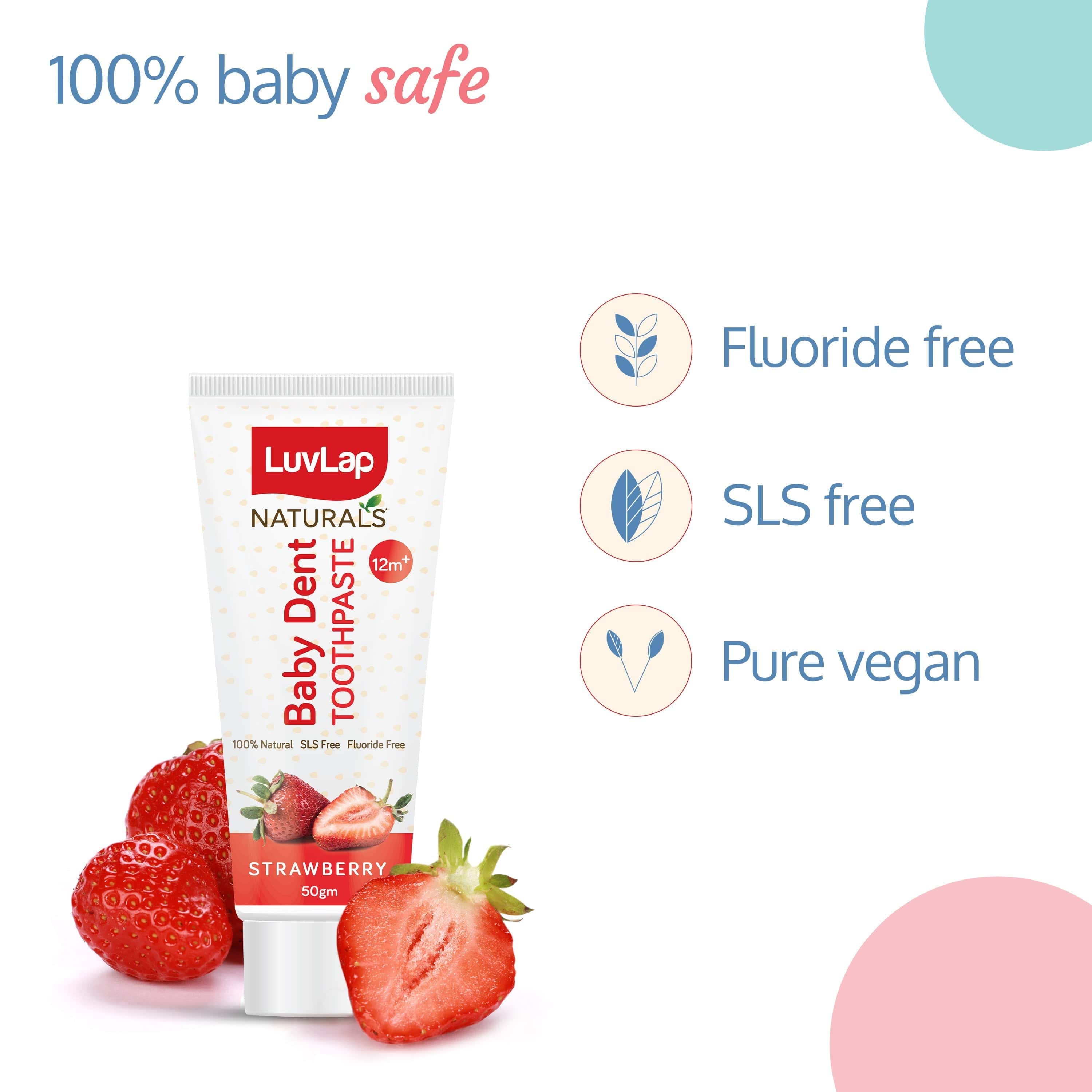 LuvLap Naturals Baby Dent 100% Natural Toothpaste for Kids, Strawberry Flavour, 50g