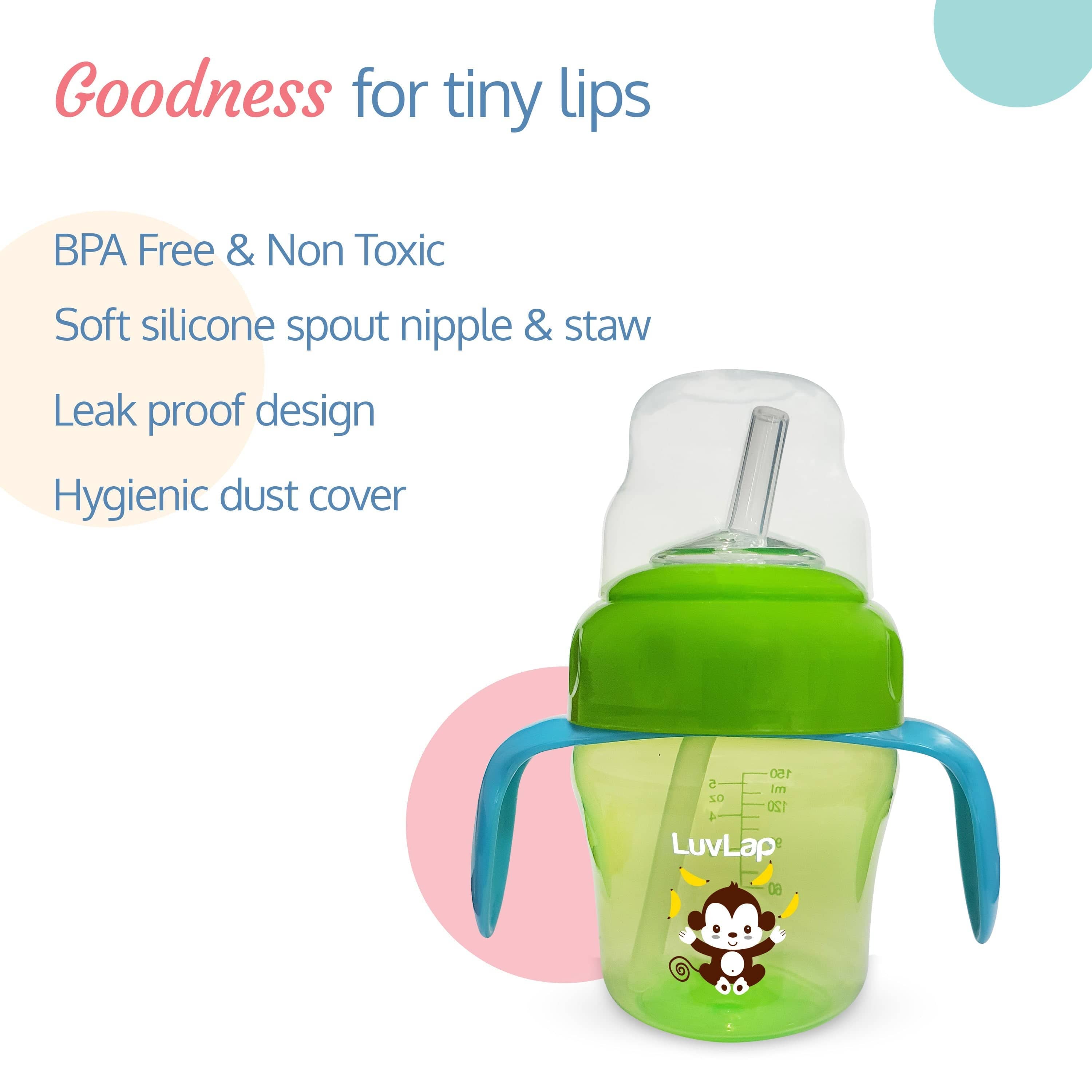 LuvLap Banana Time 2-In-1 Straw & Spout Cup, 150Ml Green