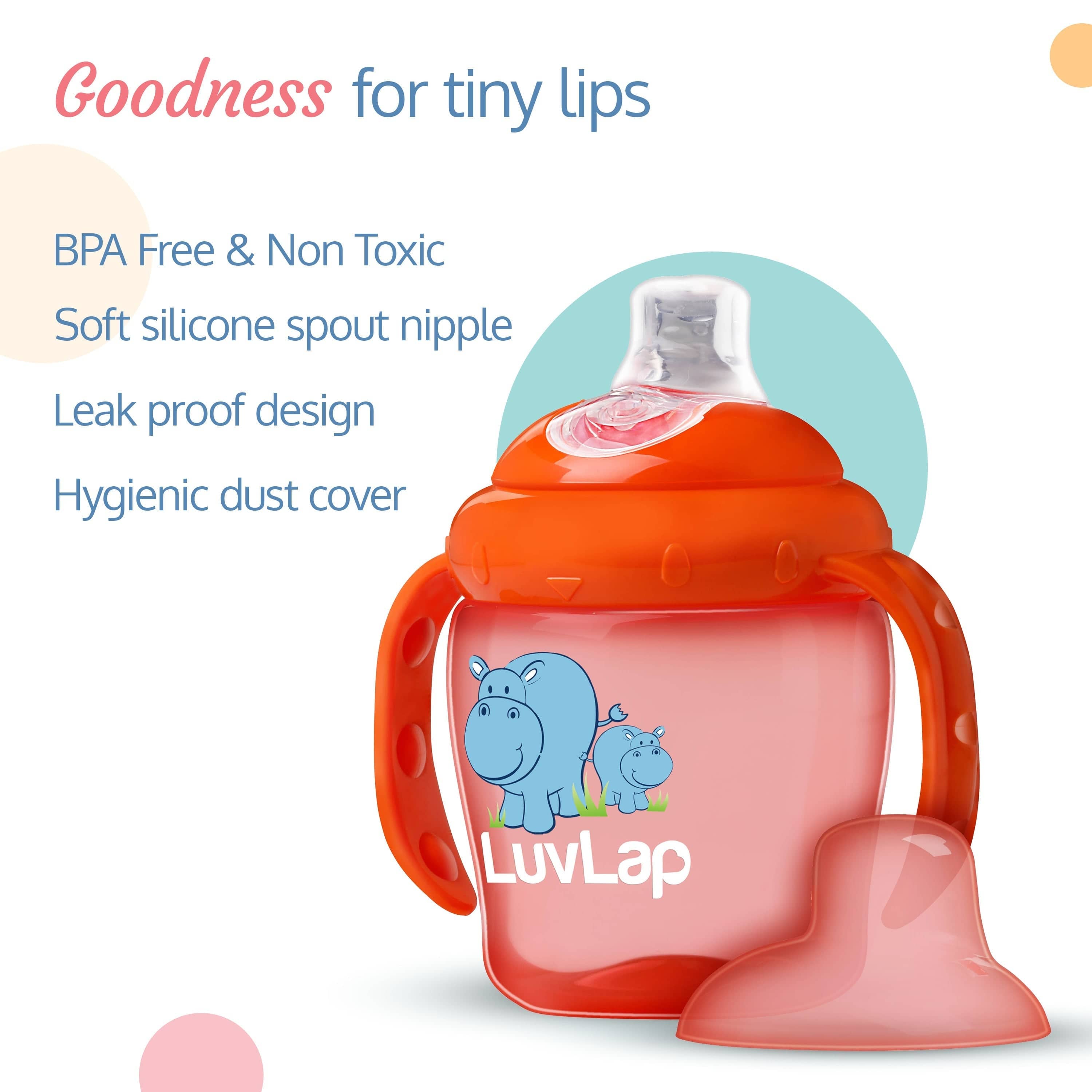 LuvLap Hippo Spout Cup, 225Ml, Orange