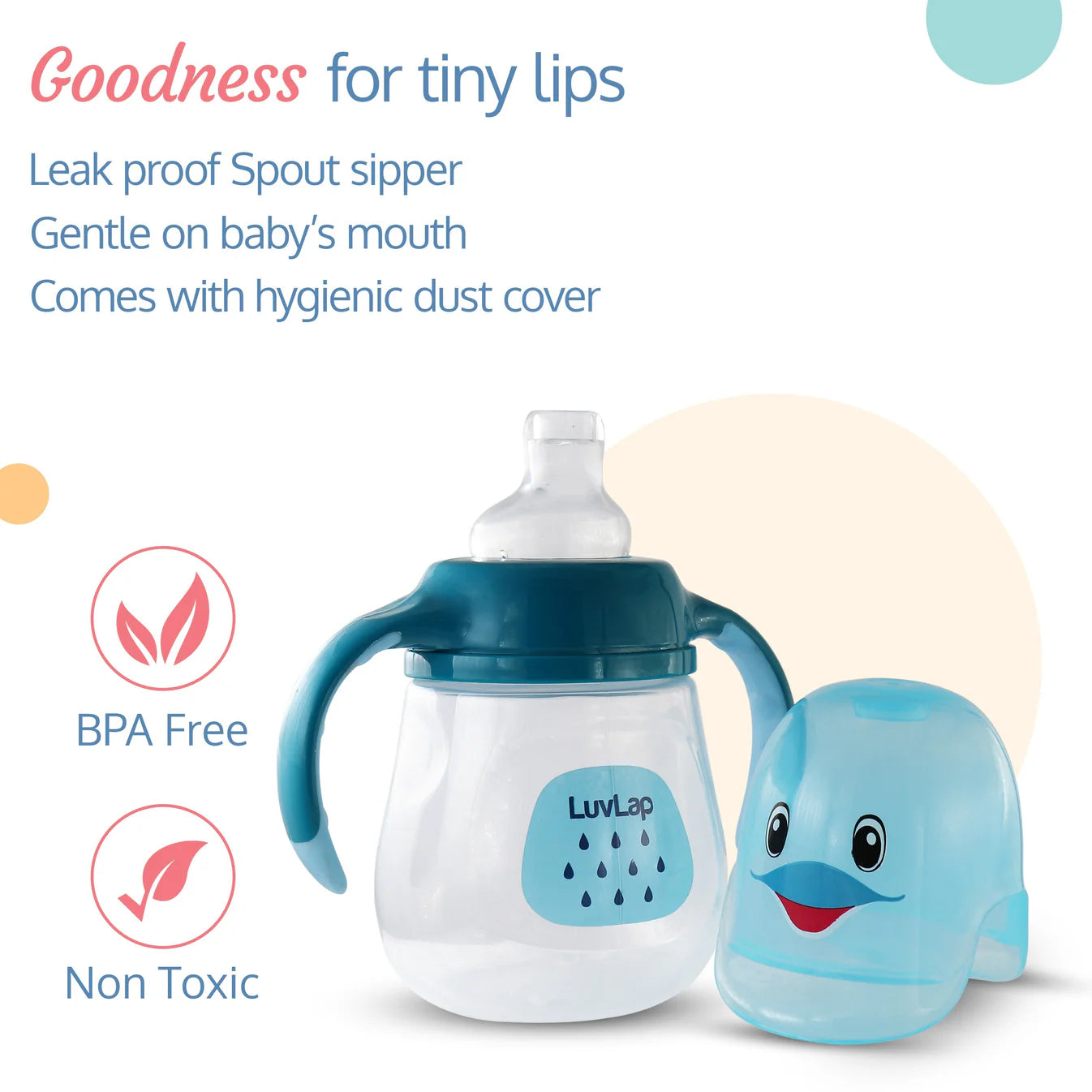 Luvlap Blue Little Dolphin Sipper With Silicone Straw For Infant Toddler 280 ml (12 M Plus)